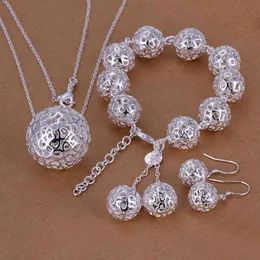 Fine 925 Sterling Sier Wedding Women Jewelry Znakomity pusty naszyjnik bransoletki Kolki Zestaw biżuterii mody S110