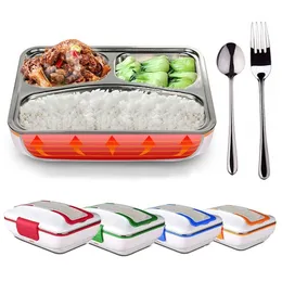 220 V elektrisch beheizte Lunchbox, tragbar, Edelstahl, Bento-Mahlzeitenwärmer, Lebensmittelbehälter, Lunchbox mit Geschirr 210423