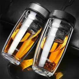 ONEISALL 350ML Double Water Bottle Car Mounted Scald Proof Glass Stainless Steel Filter Tea Tumbler male 211122