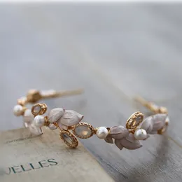 Vintage sötvattenspärlor guldblad opal bröllop hårband huvudband tiara brud headpiece tillbehör kvinnor smycken 210707