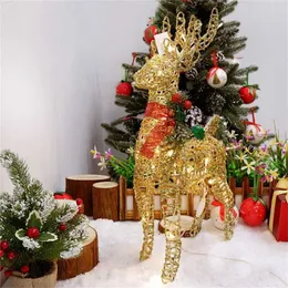 Julhjort Cart Ornament Mini Reindeer Elk Desktop Prydnad Smidesjärn Golden Sleigh Cart Table Figures Ornament 211122