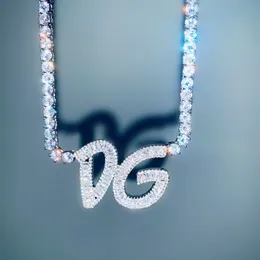 Cutsom Baguette Bokstäver Hängsmycke Svetsning Tennis Kedja Halsband Iced Out Luxury Zirconia Hip Hop Smycken Personlig Gift