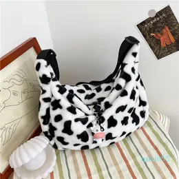 Evening Bags Fashion Cartoon Cow Print Crossbody Bag Women Plush Casual Shoulder Messenger Fluffy Female Handbag Purse