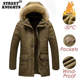 Män vinterjacka Parkas päls päls krage mode tjockna bomull varm ull liner jackor casual stor storlek 7xl 211119