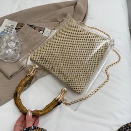 Evening Bags Bamboo Knot Design Handle Transparent Straw Crossbody For Luxury Women 2022 Summer Fashion Chain Shoulder Handbags Totes