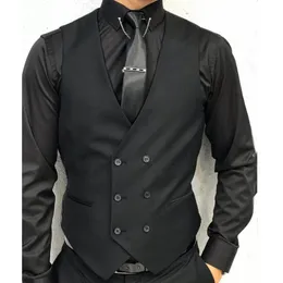 Coletes masculinos preto formal colete com duplo breasted v pescoço uma peça masculino terno colete personalizado casamento smoking cintura casaco moda