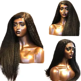 Parrucca diritta crespa 13x6 per le donne Parrucche di capelli vergini umani anteriori in pizzo brasiliano Yaki pizzicate con i capelli del bambino Densità 150%