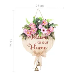 Wooden Welcome Sign with Artificial Wreath for Front Door Christmas decorations