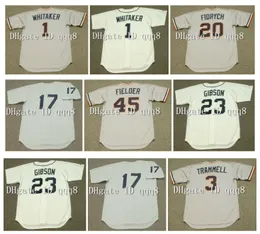 빈티지 디트로이트 1 Lou Whitaker Jerseys Tigers 20 Mark fidrych 6 AL KALINE 23 KIRK GIBSON ALAN TRAMMELL 45 Cecil Fielder 8 RON LeFLORE Retro Baseball