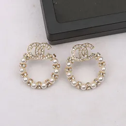 6 stile 18 carati placcato oro argento 925 designer di marca di lusso lettere stud geometrico donne famose rotondo cristallo strass orecchino di perla festa di nozze regalo gioielli