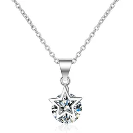 925 Sterling Silver Kvinna Mode Smycken Högkvalitativ Crystal Zircon Fem-spetsig Star Hängsmycke Halsband Längd 45cm