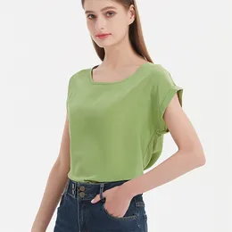 SuyaDream 女性シルク Tシャツ 100% リアルバットスリーブソリッドキャンディーカラー O ネック Tシャツサマートップ 220307
