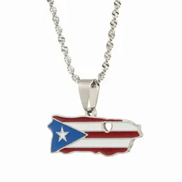 Chains Heart Puerto Rico Ricans Map Pendants Necklaces Gold Color PR Flag Unisex Jewelry Gifts