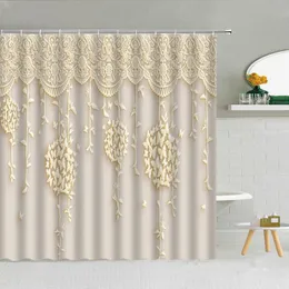 Duschvorhänge, Rattan-Blatt, Schmetterling, europäischer Luxus-Vorhang, wasserdicht, Polyester, Badezimmer, Art-Deco-Haken