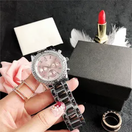 Diseñador de lujo para mujer reloj de oro relojes de mujer de 38 mm vestido de moda Diamante 6 Dial de color Correa de acero inoxidable Movimiento de cuarzo