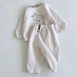 Liligirl 2021 Neugeborenen Niedlichen Cartoon Entlein Anzug Baby Mädchen Junge Frühling und Herbst Kleidung Baumwolle und Leinen Tops Hosen 2 teile/satz G1023