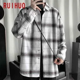 RUIHUO Karierte Hemden Für Männer Kleidung Mode Langarm Kariertes Hemd Männer Harajuku Herren Hemden Casual Slim Fit M-5XL 210410