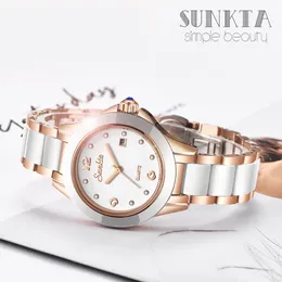 SUNKTA Frau Uhren Top Luxus Marke Geschenk Uhr Frauen Rose Gold Quarz Wasserdichte frauen Armbanduhr Frauen Uhren 210517