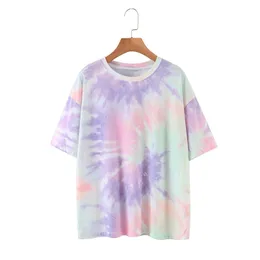 HSA Summer Tie-Dye Print Kvinnor Ärm O-Neck Korta Camouflage Toppar Femme T-shirt Mujer SweetShirts Top 210417