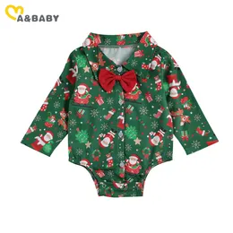 0-24m Christmas nascido infantil bebê meninos romper manga longa desenhos animados Santa Green Jumpsuit Bow Cavalheiro Terno 210515