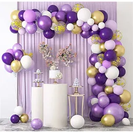 129 sztuk / partia Purpurowe balony Garland Light Purple White Gold Confetti Ballons Arch Chain Dla Dziewczyn Urodziny Wedding Party Decor 211216