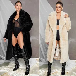 Zimowy Gruby Ciepły Faux Fur Coat Kobiety Turn-Down Kurtka Z Długim Rękawem Na Imitacja Lamb Wool Plus Size 4XL OuterCcoat1