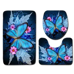 3 sztuka wanna Mata Zestaw 3D Motyl Toaleta Łazienka Zestaw WC Mata Dywaniki Wanny do Prysznic Room Flanel Pamięć Pianka Anti Slip Mat Carpet 210724