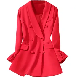Fall plus size M-5XL professional women's office jacket red Casual pants suit interview clothes high quality Elegant trousers 210527