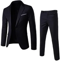 Men's Tracksuits 2Pcs/Set Plus Size Men Solid Color Long Sleeve Lapel Slim Button Business Suit Autumn Fashion Wedding Set Vintage