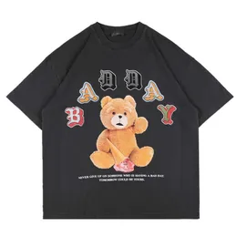 T-shirts 2021 Sommar Ny Fashion BR Teddy Little Bear Printed Washed Old Loose Men's and Women's Short Sleeved T-shirt