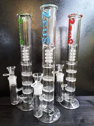 Colorful Straight Tube Glass Bong Triple Layer Comb Perc Hookah Percolator Water Pipes Ice Catcher Heady Oil Dab Rig Tonado Bongs sest shop