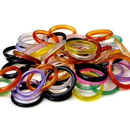 30pcs Wholesale Rings Band Bulk Lots Mixed Color Thin Natural Stone Smooth Round Finger Ring Jewelry For Women Men