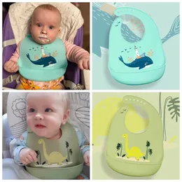 2021 Söt Baby Bibs Vattentät Silikon Bib Spädbarn Småbarn Utfodring Salivhandduk Tecknad Justerbar Barn Förkläde Med Ficka