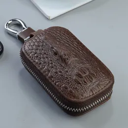 Carro chave bolsa bolsa de couro genuíno crocodilo anel titular chaveiro casual chaveiro para homens mulheres