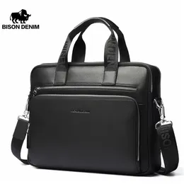 Bison Denim Erkekler Çanta Hakiki Deri Kuvacak14 "Dizüstü erkek Iş Crossbody Messenger / Omuz Adam için N2333-3 210809