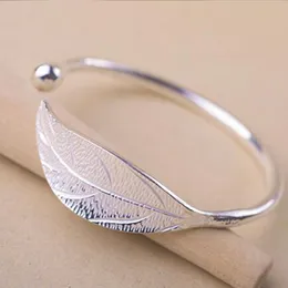 Jisensp Fashion Bohemia Big Leaf Bangle Silver Färgblad Manschettband Armband Bangles för kvinnor Everyday Jewelry Present Pulseiras Q0719