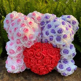 Fast ship 25CM Love Heart Rose couple Bear Artificial Flowers Soap Foam Rose Flower Panda Christmas Gifts for Women Valentine's Day Gift