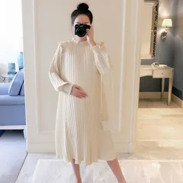Maternity Dresses Chiffon Pleated Long Pregnancy Dress Casual Loose Maternity Clothes For Pregnant Women Fashion 2020 Plus Size Q0713