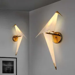 Abay LED Ptak Design Lampa Ścienna Lampa Nocna Kreatywny Origami Dźwigowy Żuraw Światła Światła Światła do Sypialni Loft Study Foyer 210724