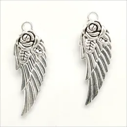 Lot 50pcs Flower Angel Wings Tibetan Silver Charms Pendants for jewelry making Earring Necklace Bracelet Key chain accessories 30*11mm