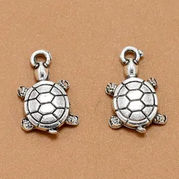 Charms Tortoise Turtle Morze Antyczne Wisiorki, Vintage Tybetańska Biżuteria Silver, DIY Akcesoria do biżuterii dla bransoletki Naszyjnik 22x11mm