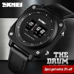 Skmei Moda Drum Mens Zegarki Casual Kwarcowy Mężczyźni Zegarek Prawdziwej Skóry Wygodne Duży Kreatywny Zegar Reloj Hombre 1599 Q0524