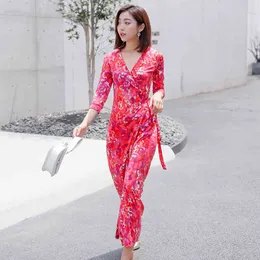 Make floral female printing wrap dress in the summer of cultivate one's morality show thin waist han edition 210417