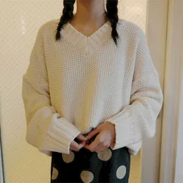 [kvinnor två-bitars kostym] japansk lat stil v-nacke pullover tröja väst + hög midja kjol kvinnlig student vår och höst kostym 210526