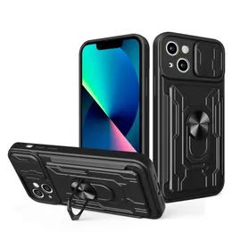 Nowy Design Phone Cases Portable Hidden Card Slot Hybrid Shockproof TPU + PC dla iPhone 13 Pro Max 12 11 8 Plus Stand Stand Cover