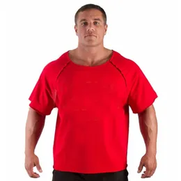 Męskie koszulki letnia siłownia Fitness kulturystyka T Shirt bawełniana koszulka z krótkim rękawem O Neck Casual topy moda męska podkoszulek do ćwiczeń mięśni