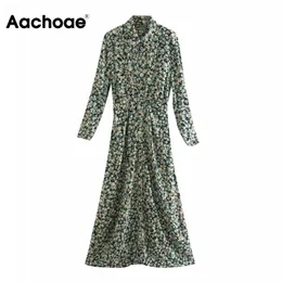 ACHOAE 여성 Boho Long Shirt Dresses 칼라 플로랄 프린트 Maxi Dress Long Sleeve A-Line Office Chic Dress 210413