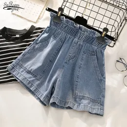 Sommar Casual Loose Elastic High Waist Shorts Women Blue Plus Size Denim Jeans Femme 9837 210521