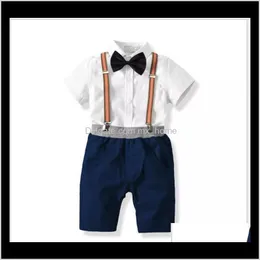 Garçons estilo bebê meninos definir camisa de algodão de manga curta com bowtiespender calça terno crianças 2 pcs crianças verão m8c 9nw8x