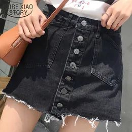 Shorts High Waist Streetwear Summer Denim Single Buttons Black Short Slim Denim Cotton Solid Jeans Shorts Skirts 3668 50 210528